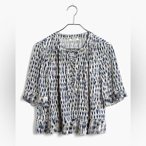 Madewell Sunpleat Lace-Up Top w/Painted Feathers - Sz S - Picture 9 of 16